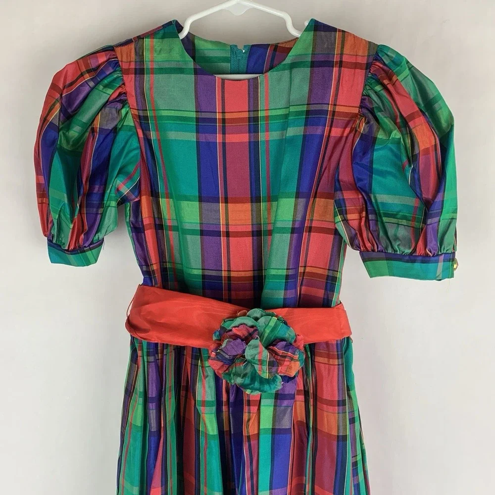 Vtg Storybook Heirlooms Dress Plaid Holiday Little Kids Christmas Photo 80s 90s